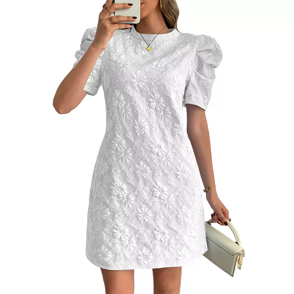 Minivestido feminino casual elegante com manga bufante floral