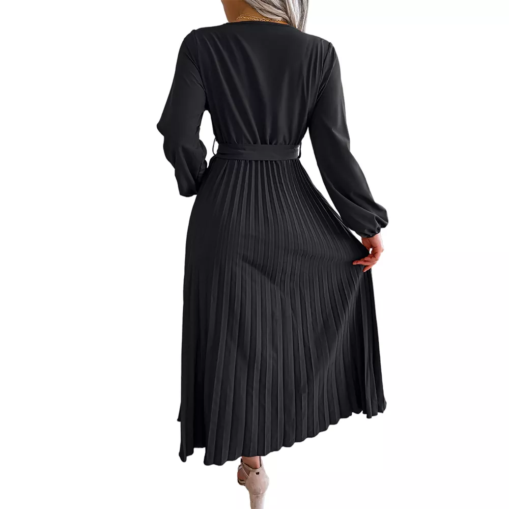 Pleated Hem V-Neck Maxi Dress