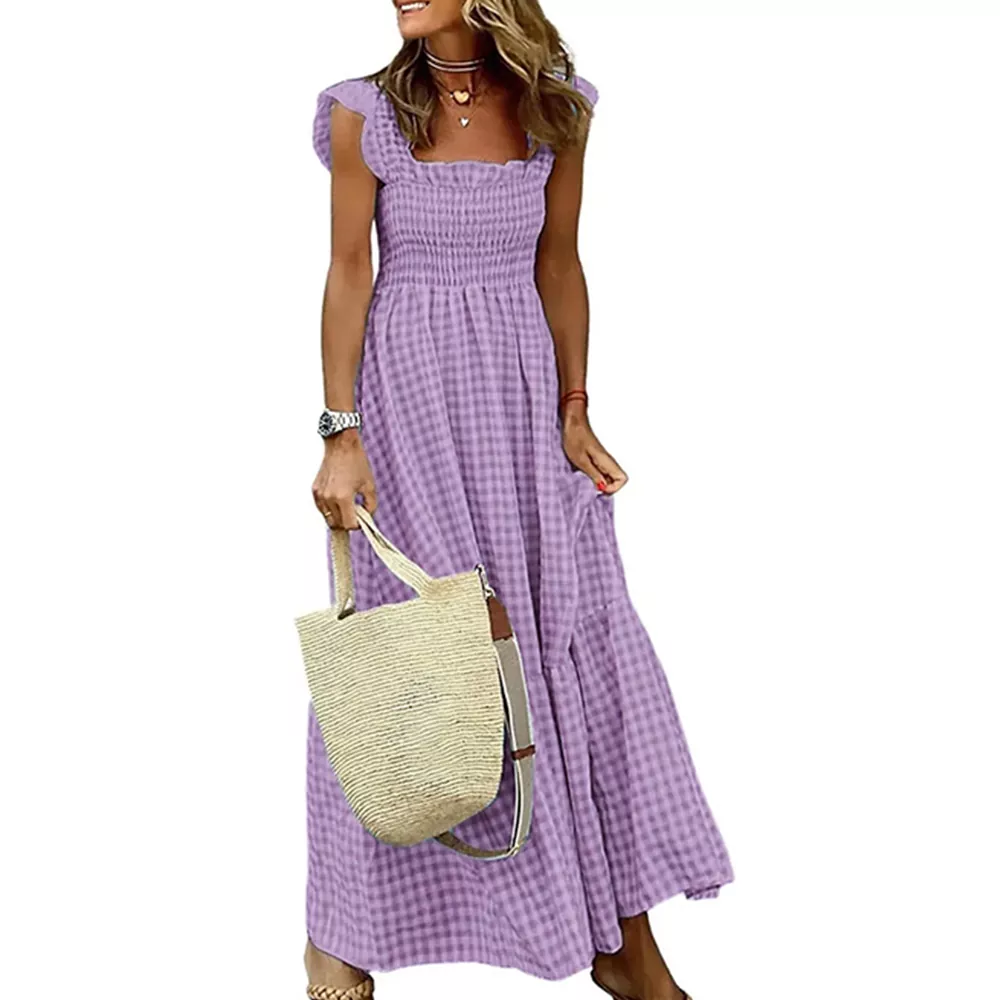 Ruffle Strap Square Neck Summer Maxi Dress