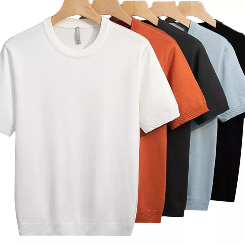 Camiseta masculina de malha resistente a pilling de primavera e verão