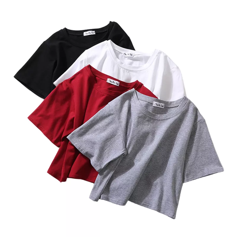 Camiseta feminina versátil curta de cor sólida verão