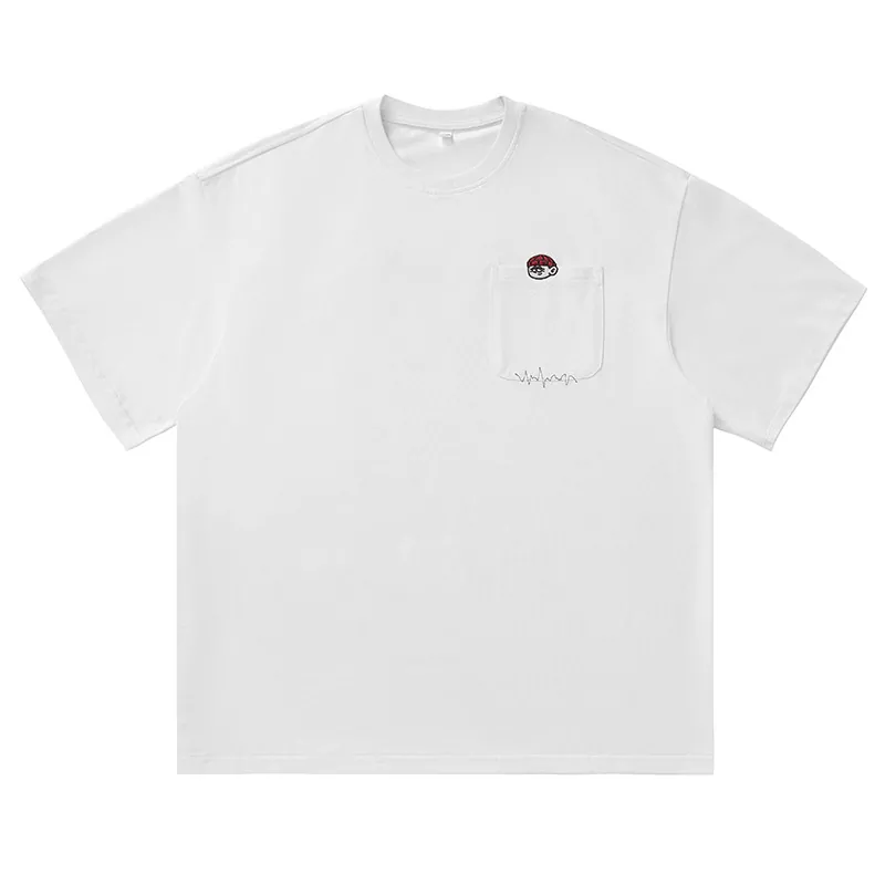 Camiseta masculina de manga curta com design bordado vintage puro algodão
